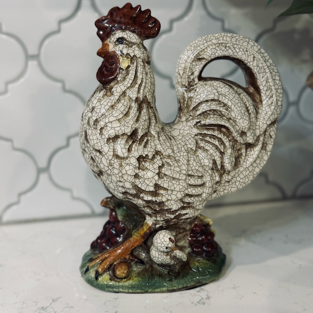 Vintage Farmhouse / French Country Ceramic Chickens - Rooster 10” x7”